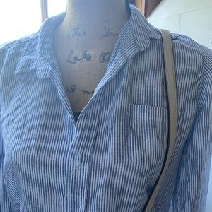 Frank & Eileen linen striped blue/white shirt small